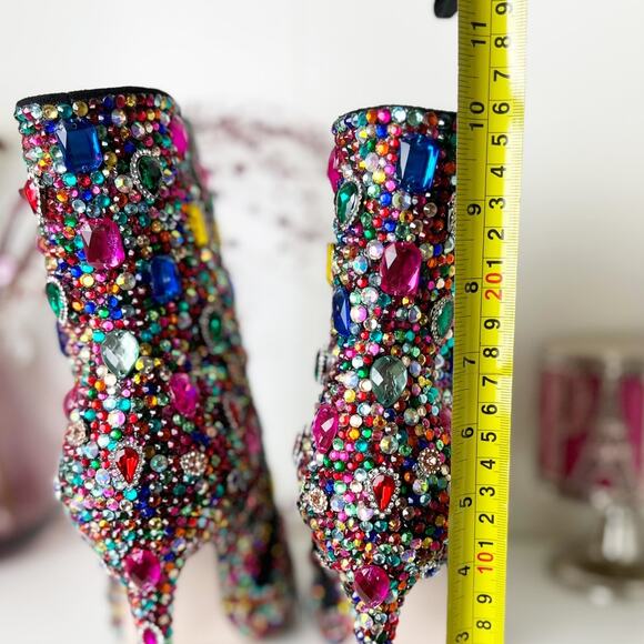 Akira Azalea Wang Poppy Multi Jeweled Stiletto Heel Ankle Booties Size 12 NWT - Picture 11 of 16